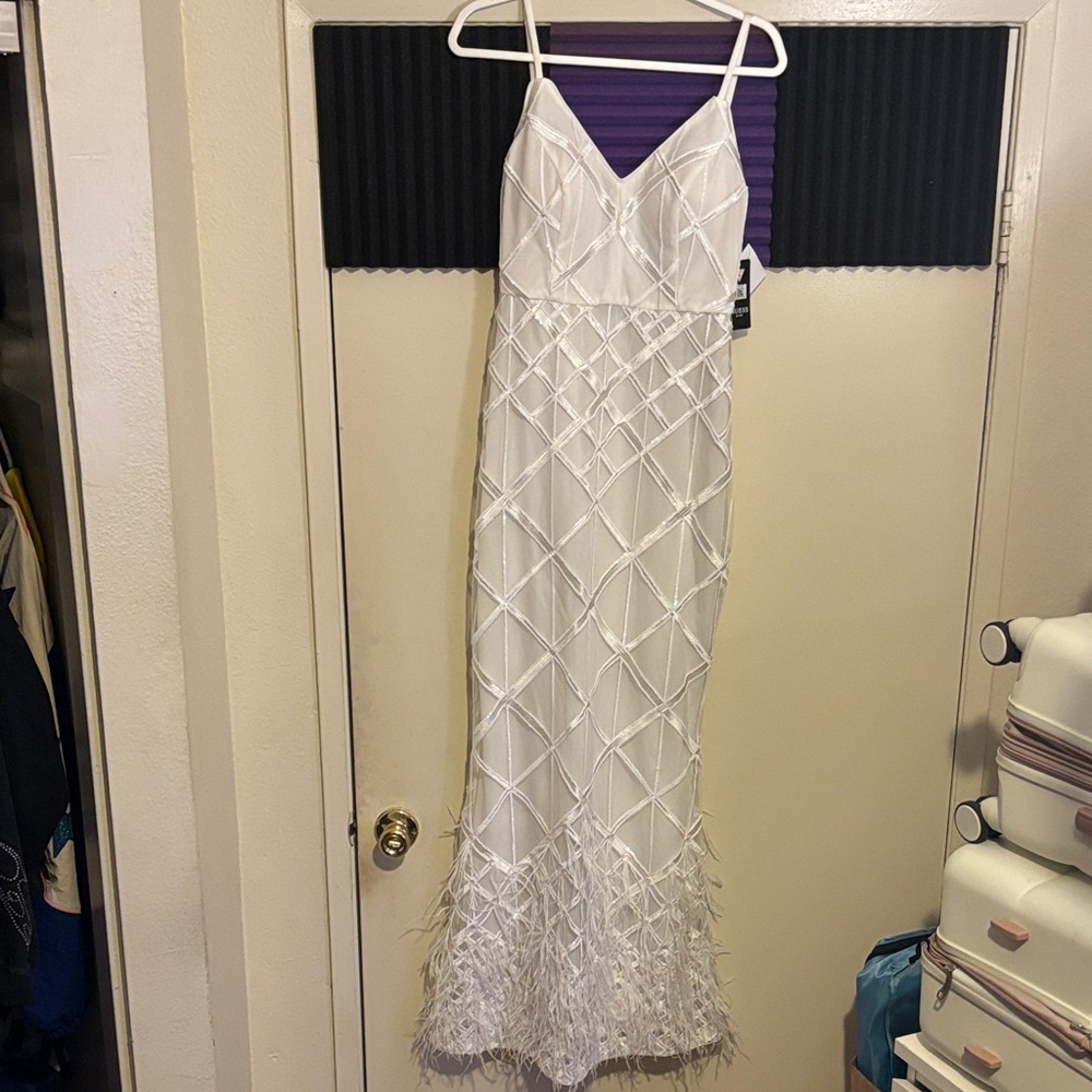 Guess White Beaded Fringe Slip Dress